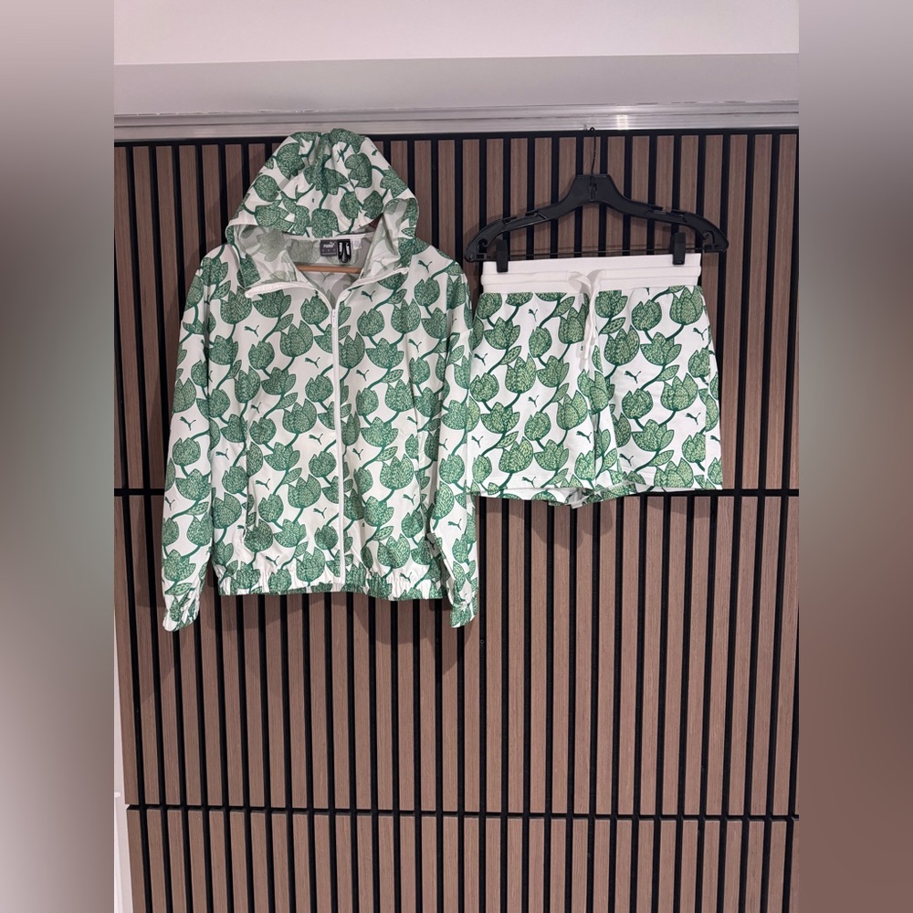 PUMA Blossom AOP Windbreaker jacket and matching shorts.